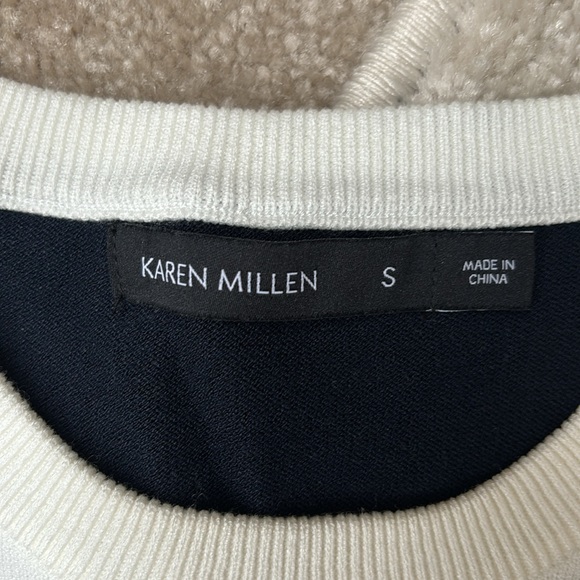 KAREN MILLEN Knit Navy & cream with Gold zipper Dress size S. Very well made. - Picture 2 of 6